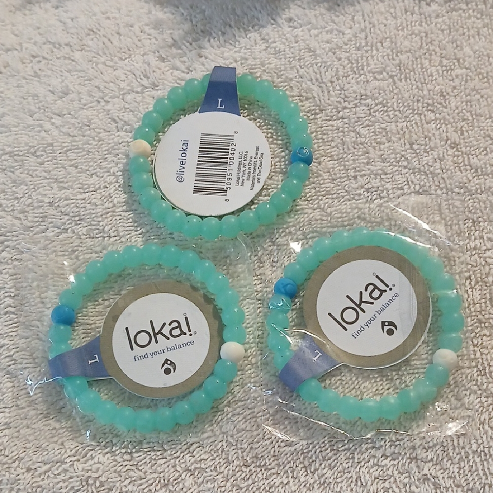 Lokai Blue Beaded Silicone Bracelet Size Large Unisex 3 For $25